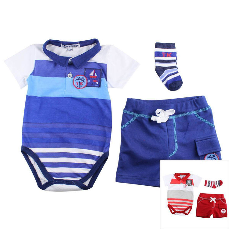 Picture of IKD93302A BABY BOYS THREE PIECE SET WITH SOCKS COTTON